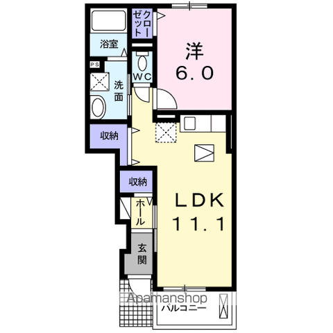 エステート川島Ⅱ(1LDK/1階)の間取り写真