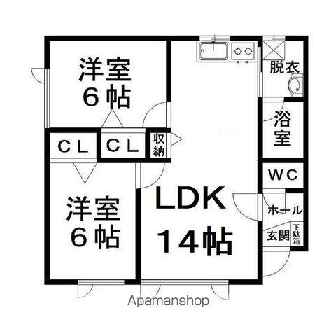 ハピネス三輪7号棟(2LDK/1階)の間取り写真