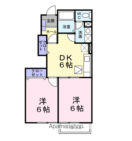 フラワーヒル A(2DK/1階)の間取り写真