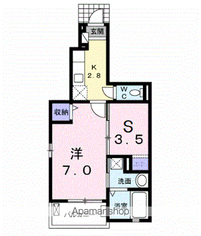 LIBERTY東合川(1K/1階)の間取り写真