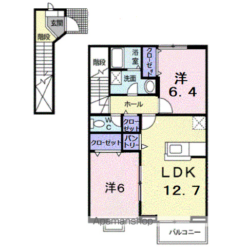 フォンテーヌC(2LDK/2階)の間取り写真