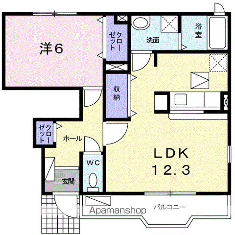 コモド・カーサⅡ(1LDK/1階)の間取り写真