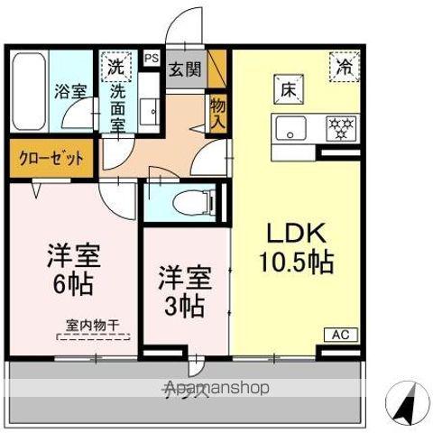 リシェスみのり台 A・B・C A棟(2LDK/1階)の間取り写真