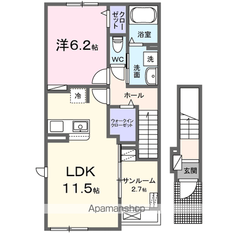 ルーラル・エステートD(1LDK/2階)の間取り写真