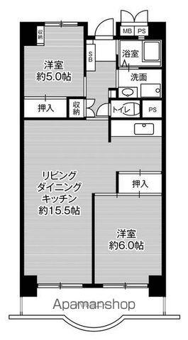 ビレッジハウス浜松タワー1号棟(2LDK/7階)の間取り写真
