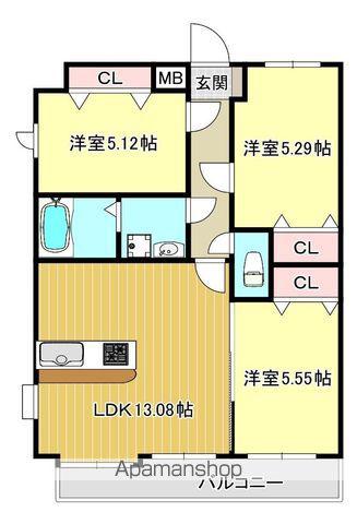 第49川崎ビル(3LDK/5階)の間取り写真