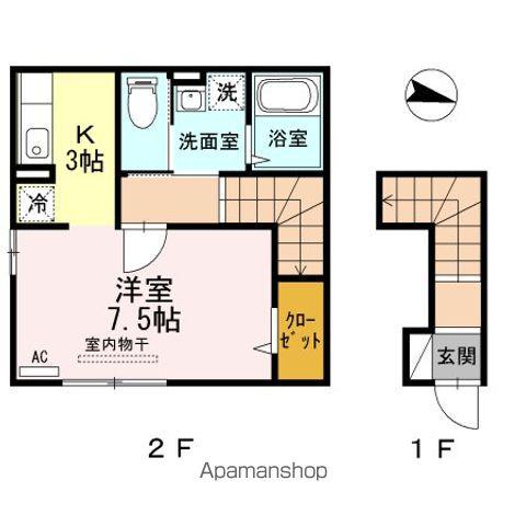 パインハウスⅢ(1K/2階)の間取り写真