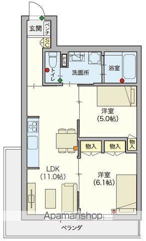 シニア限定ヘーベルVILLAGE 松戸二十世紀が丘 ヘーベ(2LDK/2階)の間取り写真