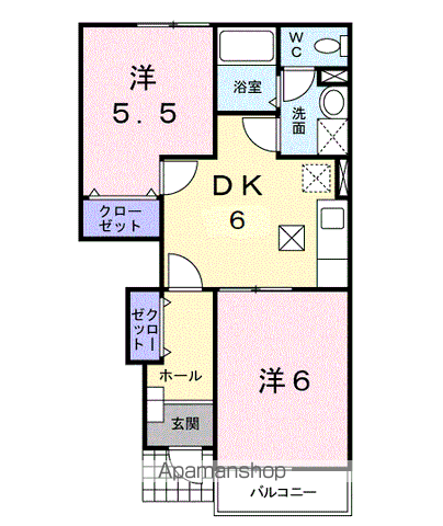 ベルアンジュ(2DK/1階)の間取り写真