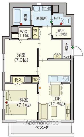 ヘーベルVILLAGE 西船橋駅前 パティオメープル(2LDK/6階)の間取り写真