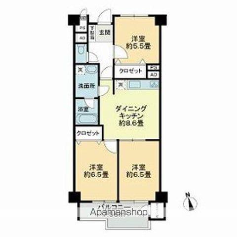 自由が丘パインクレスト(3DK/3階)の間取り写真