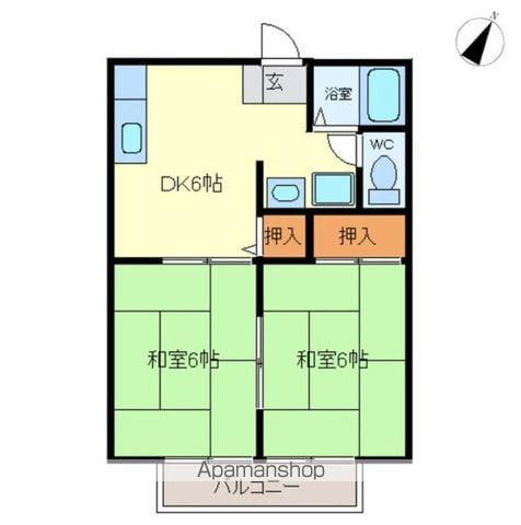 ゾンネハイムⅡ号棟(2DK/2階)の間取り写真