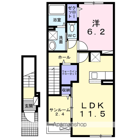 グリーンハウスK・T ⅢA(1LDK/2階)の間取り写真