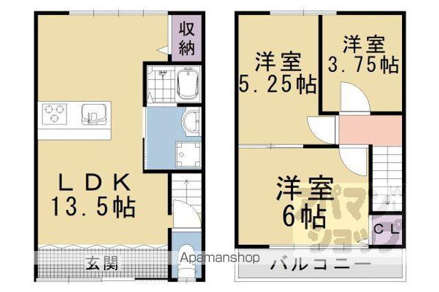京福北野線 北野白梅町駅 徒歩15分 2階建 築51年(3LDK)の間取り写真