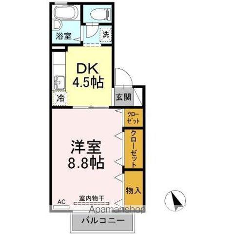 フロラシオン川内III(1DK/2階)の間取り写真