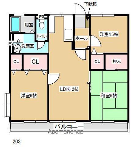シティハイムカクナイA棟(3LDK/1階)の間取り写真