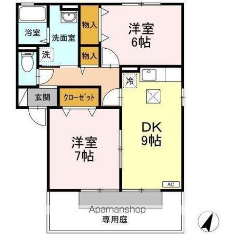 ガーデンプレイス B棟(2DK/1階)の間取り写真