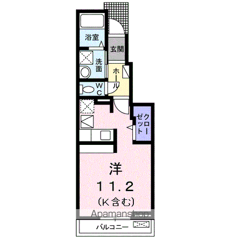 アドックヒルズⅡ A(ワンルーム/1階)の間取り写真
