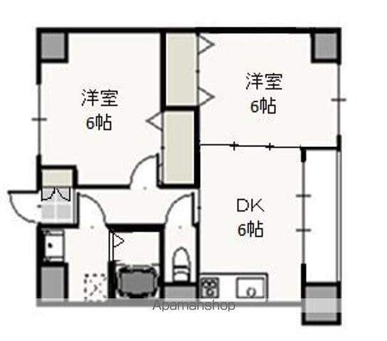 ウッドコート医大南(2DK/2階)の間取り写真