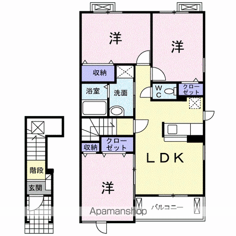プラシード本浦 C(3LDK/2階)の間取り写真