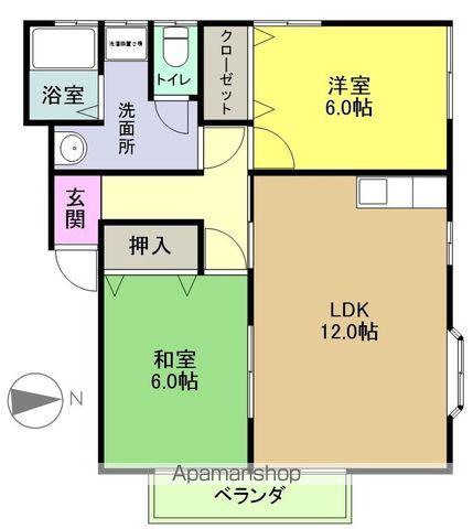 湯本コーポ(2LDK/1階)の間取り写真