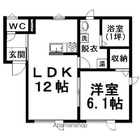 ノエル北央(1LDK/1階)の間取り写真