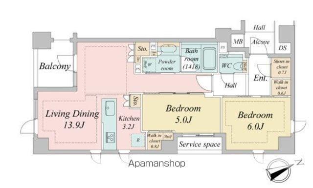 ジオ市谷仲之町(2LDK/4階)の間取り写真