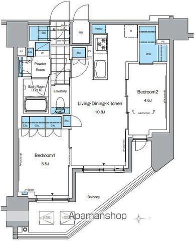 ルフォンプログレ田原町(2LDK/15階)の間取り写真