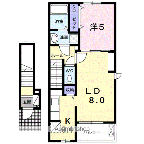 クラール東村 B(1LDK/2階)の間取り写真