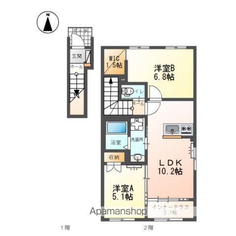 葛城市南道穂アパート(2LDK/2階)の間取り写真
