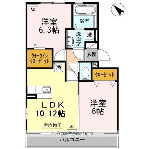 ライジングサン西宮A(2LDK/2階)の間取り写真