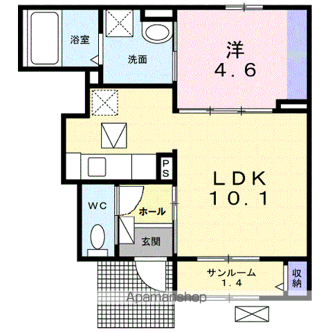 ピアチェーレ(1LDK/1階)の間取り写真
