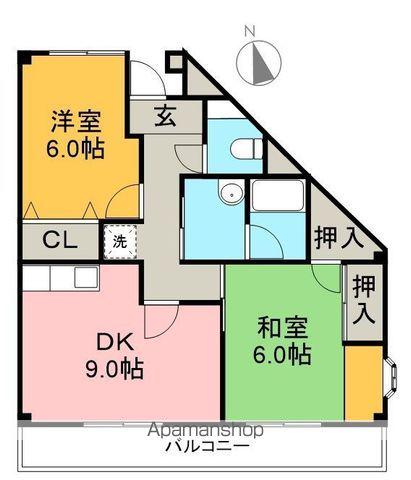 ベルジュ西久万(2DK/1階)の間取り写真