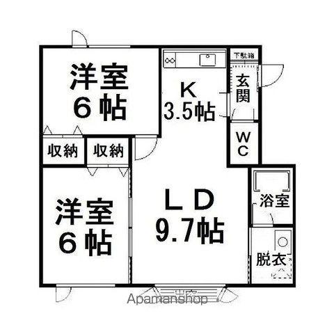 石北本線 北見駅 バス乗車時間:20分 北光3号線バス停で下車 徒歩2分 2階建 築23年(2LDK/2階)の間取り写真