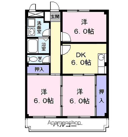 サザンウインドパートⅢ(3DK/4階)の間取り写真