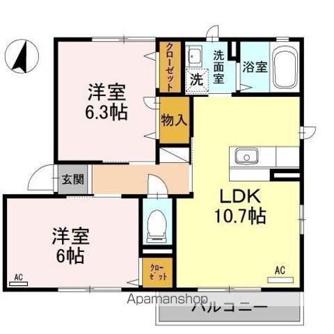 リブェール上野 A棟(2LDK/2階)の間取り写真