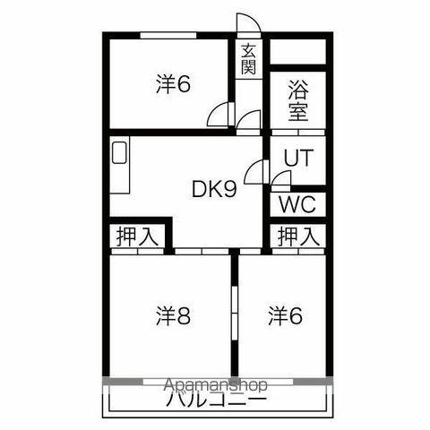 ロイヤルマンション丁田(3DK/4階)の間取り写真