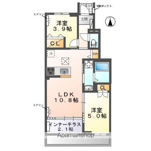 野田市七光台B棟アパート(2LDK/1階)の間取り写真