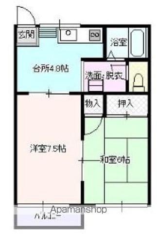 ドミ馬場小路B(2K/1階)の間取り写真