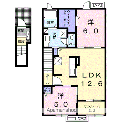 クオーレⅡ(2LDK/2階)の間取り写真