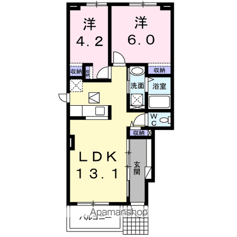 モンテマードレⅠ(2LDK/1階)の間取り写真