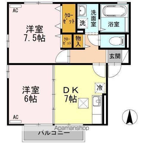 リビングタウン古川西E(2DK/1階)の間取り写真