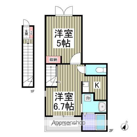 グランデ・ヒルズ(1DK/2階)の間取り写真