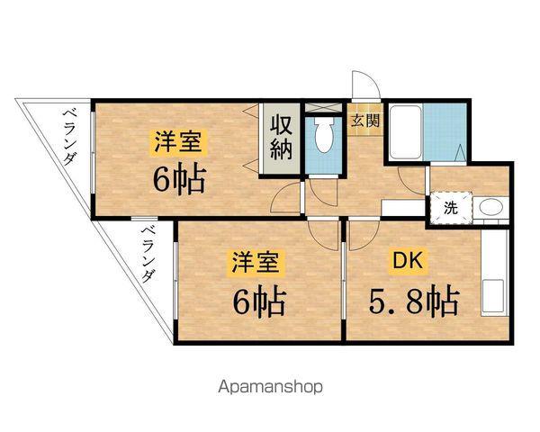 ピースフル(2DK/2階)の間取り写真