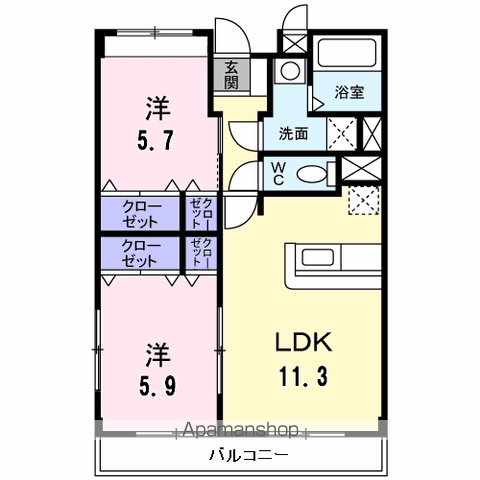 メゾン・ヌーヴォーA(2LDK/2階)の間取り写真