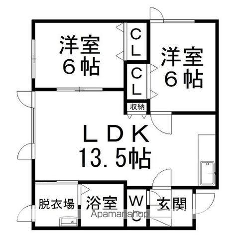 ハピネス中ノ島8号棟(2LDK/1階)の間取り写真