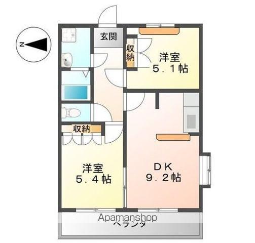 イーストリバー3(2DK/1階)の間取り写真