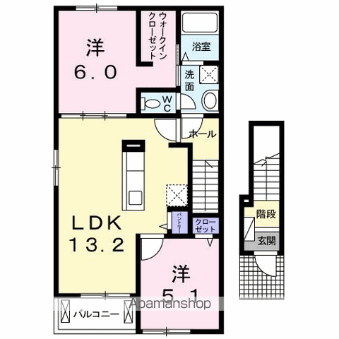 プラシードカーサⅥ(2LDK/2階)の間取り写真