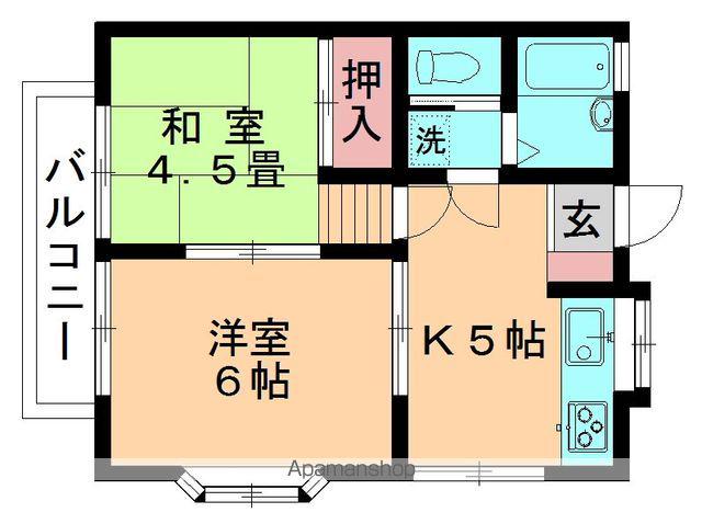 コットンハウスB棟(2K/1階)の間取り写真