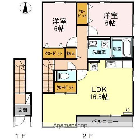 レセンテKAZ C棟(2LDK/2階)の間取り写真